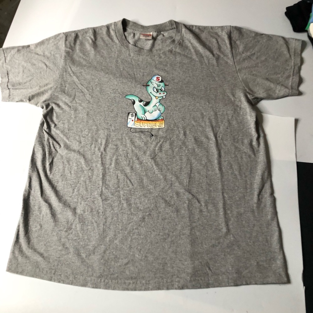 Supreme Gray Dinosaur Mens Medium Size T-Shirt - Picture 2 of 5